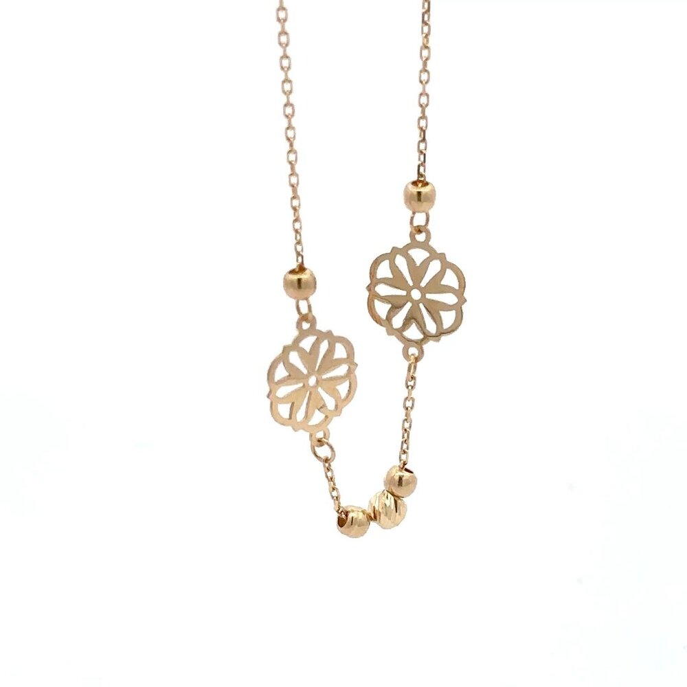 18K Gold Bracelet Flower Beads Charm 7 inches plus one inch Extension 1.50 grams